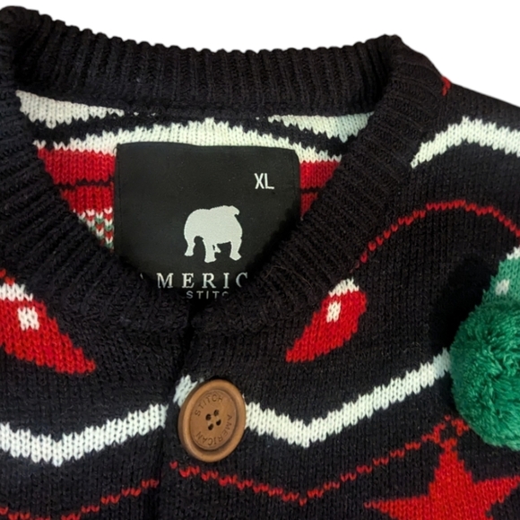 American Stitch vest size large ugly Christmas sweater pom pom balls cardigan XL - Picture 6 of 7